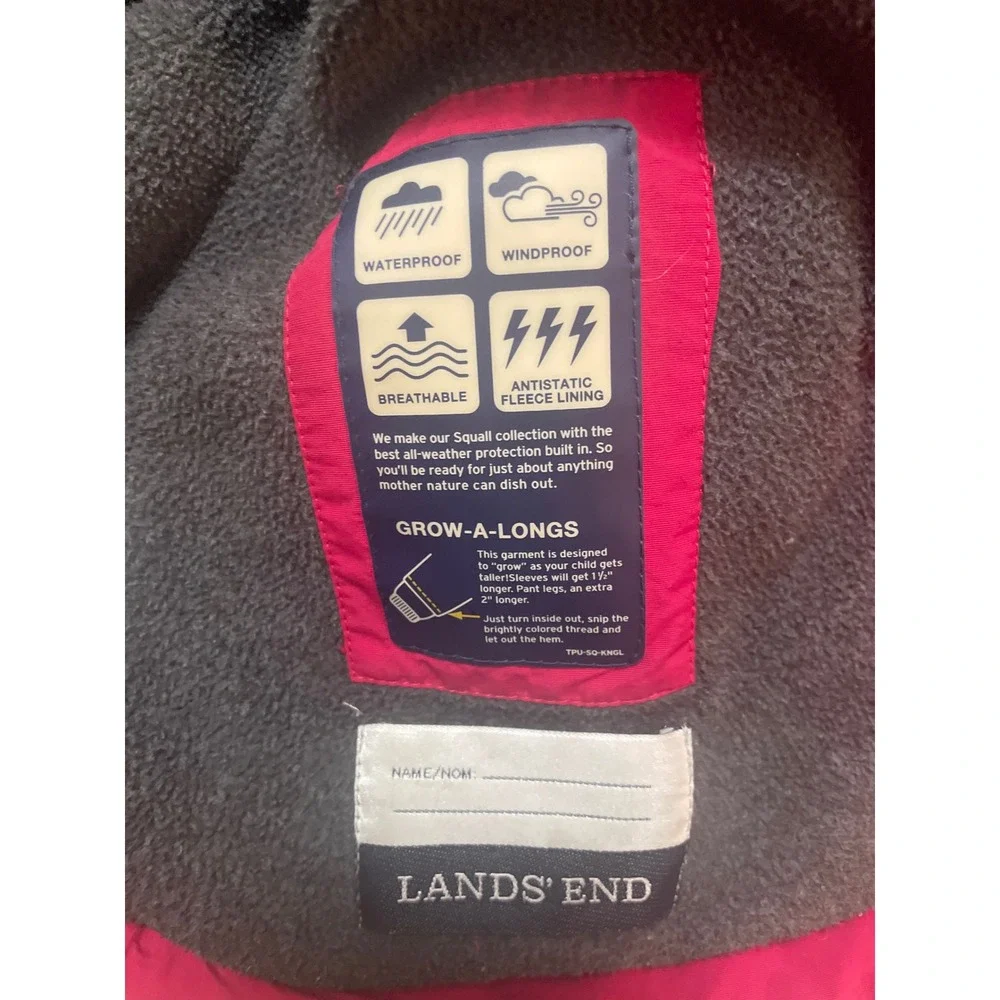 Lands End Squall Kids Jacket Sz M 5-6 Dark Red‎ Waterproof Hooded Winter Coat